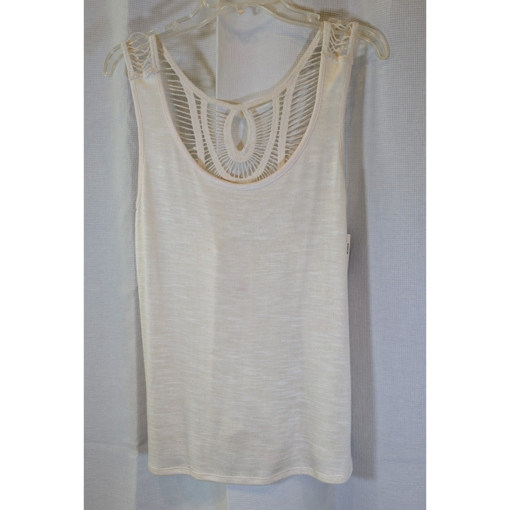 NWT Cream Crochet Cutout Back Tank Top Slub Knit Boho Scoop Neck XL (16-18)